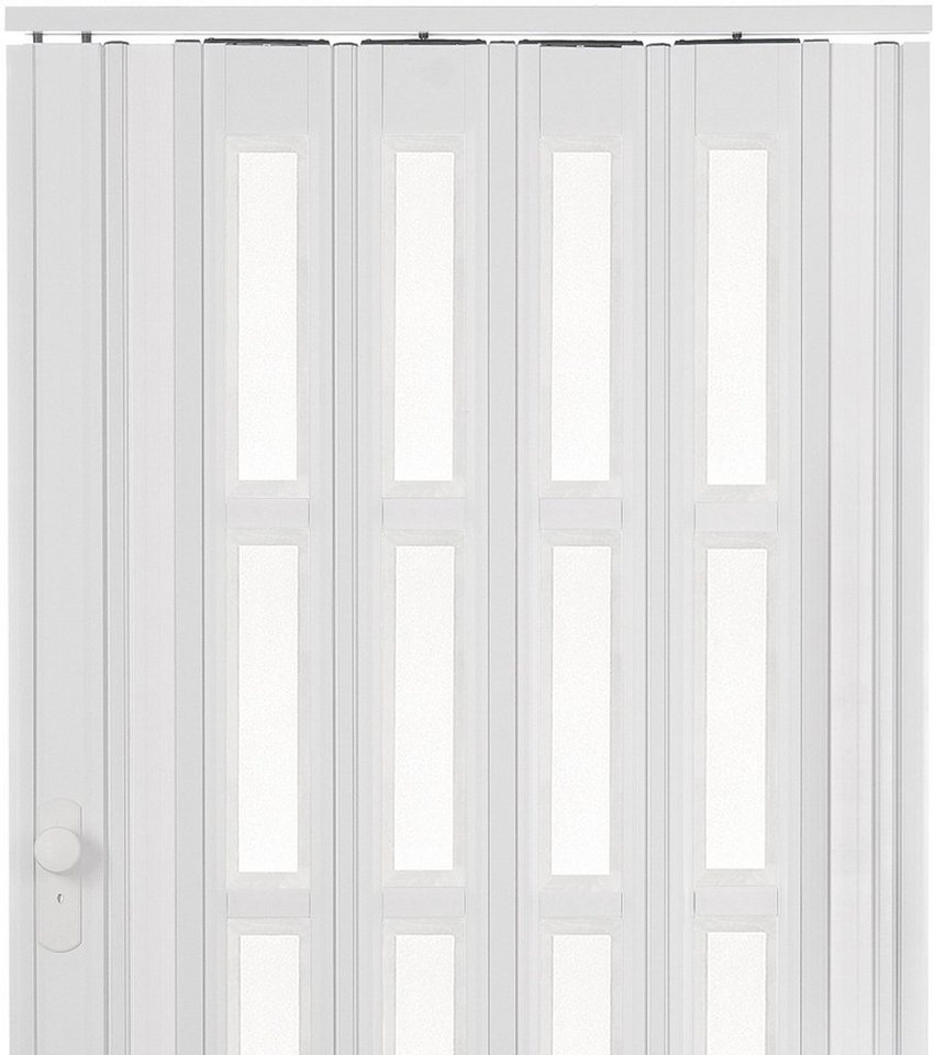 Standom Falttür H. 203 cm Türbreite bis 130 cm Schiebetür Tür weiß mit Fenster Schloss (1 Packung, 1-St., 1 Set), teils vormontiert Bild 5
