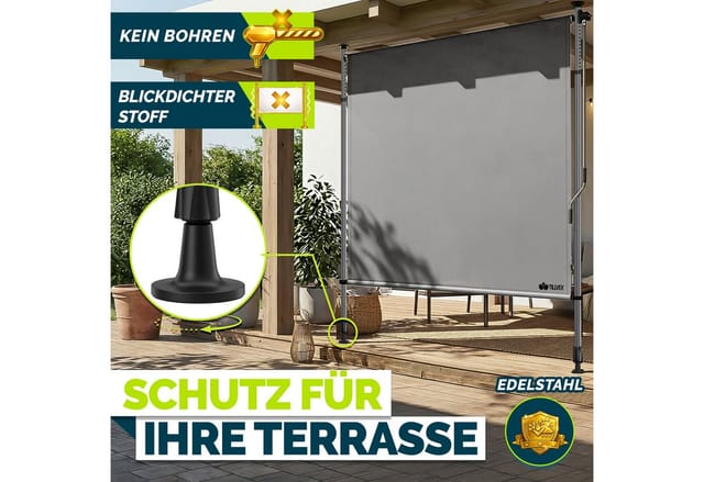 tillvex Klemmmarkise tillvex© Klemmmarkise Senkrechtmarkise Außen Balkon ohne Bohren (Sichtschutzrollo Terrasse Garten Wetterfest, Vertikalmarkise Sichtschutz Ausziehbar & Blickdicht) Klemmmarkise mit Handkurbel ohne Bohren Balkon