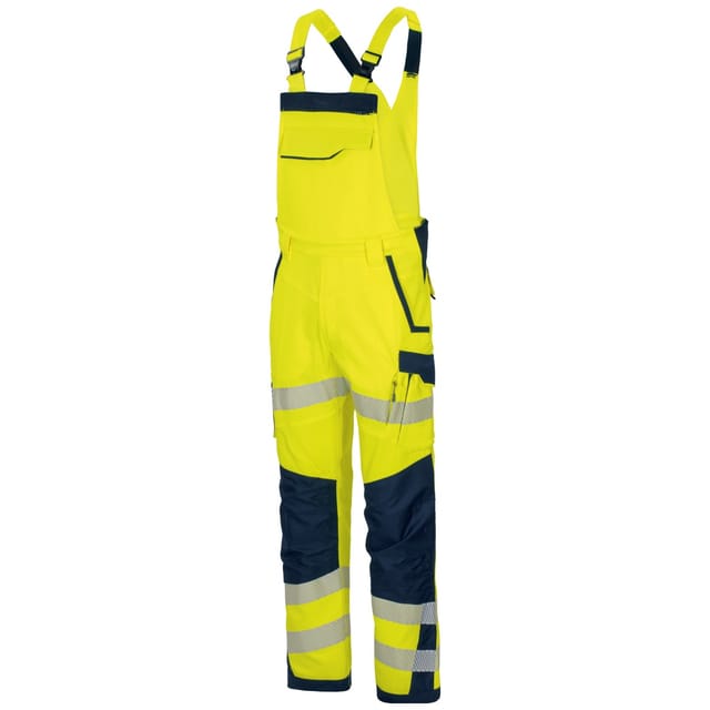 vizwell Arbeitslatzhose Warnschutz Latzhose HiVis warnorange warngelb elastisch dehnbar reißfest und elastisch - knitterfrei sowie pflege- und bügelleicht