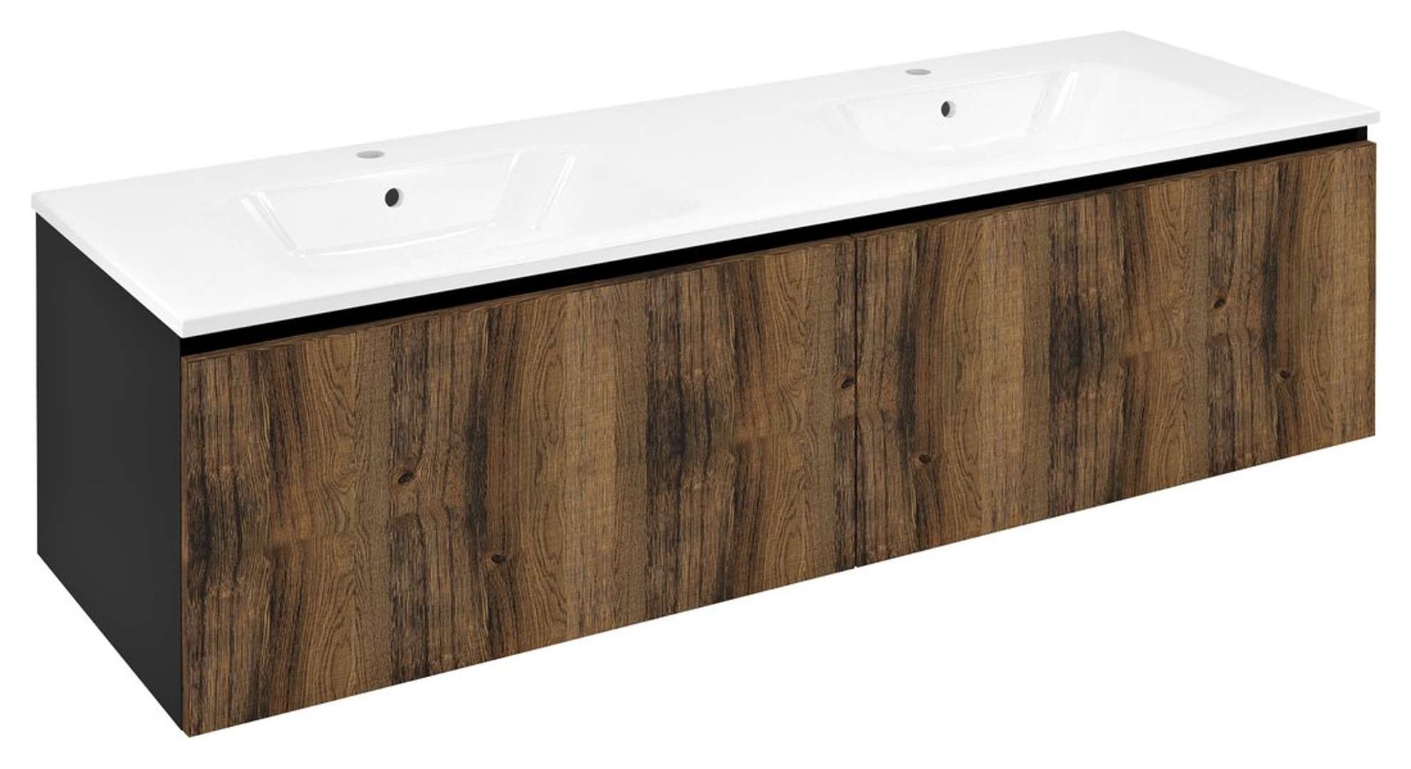 Sapho Lorea - Waschtischunterschrank 160x46x52 Cm, 2 Schubladen, Eiche Collingwood/mattschwarz Le080-1935-03