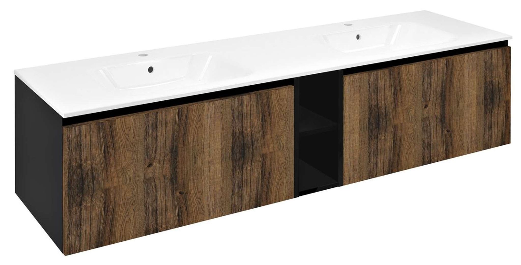 Sapho Lorea - Waschtischunterschrank 180x46x52 Cm, 2 Schubladen, Eiche Collingwood/mattschwarz Le080-1935-07