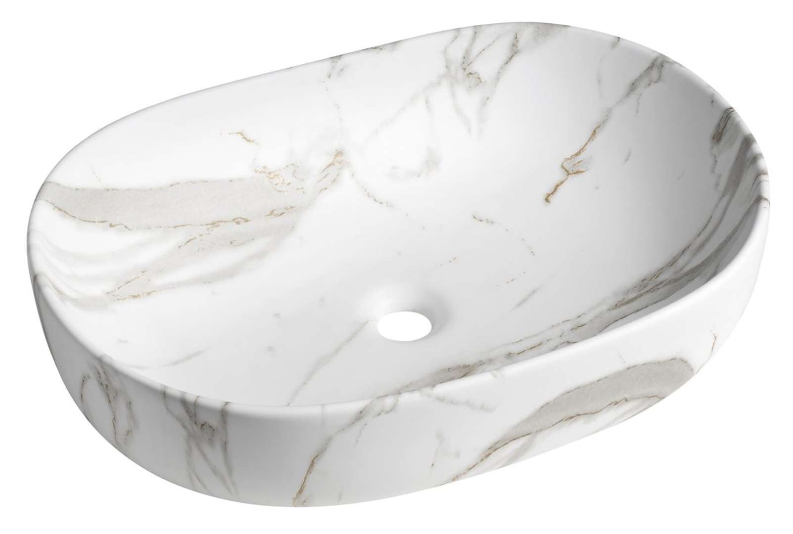 Sapho - Aufsatzwaschbecken Caleo, 60 X 42 Cm, Ohne Überlauf, Ohne Hahnloch, Bianco Carrara Ca590bc
