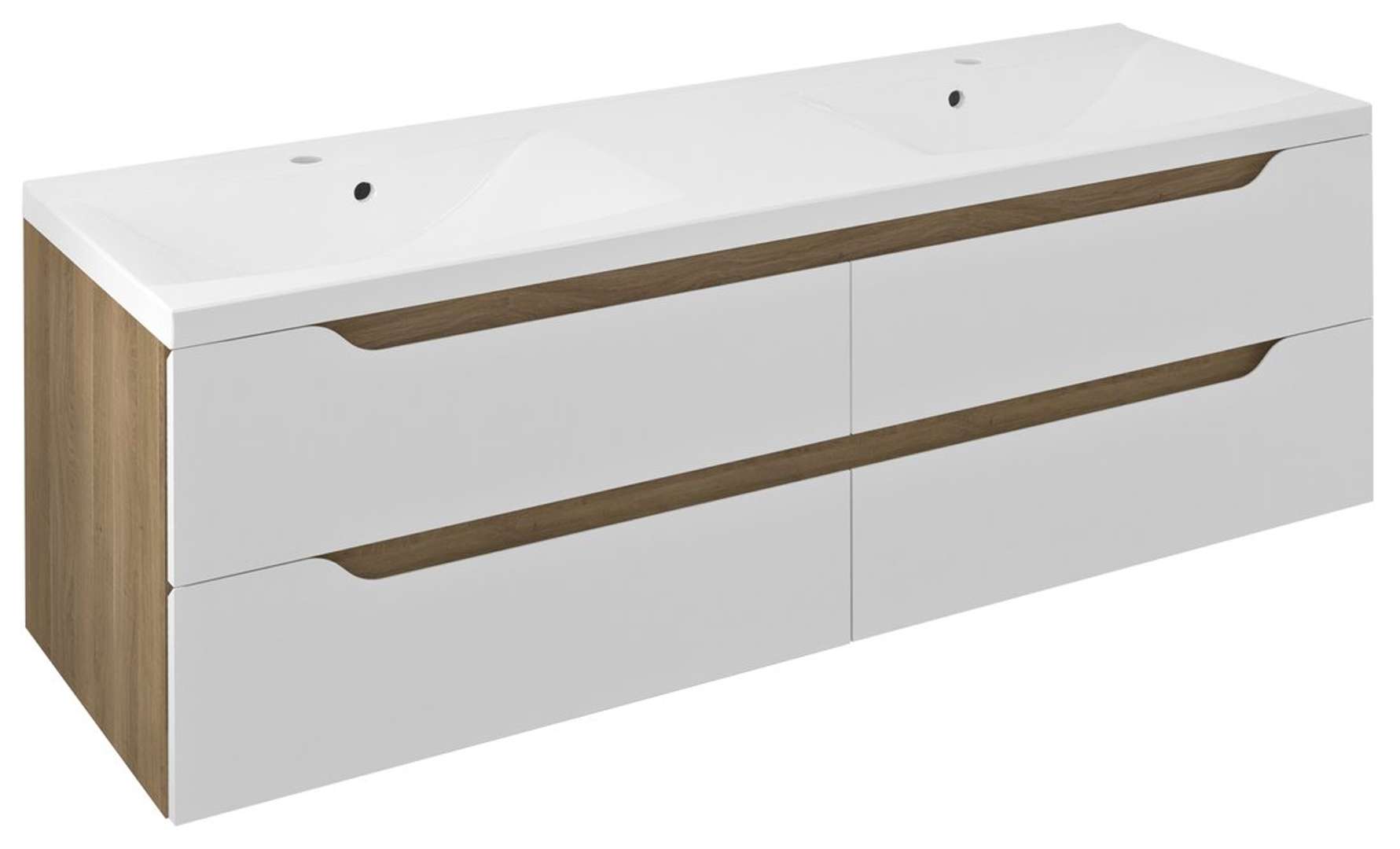 Sapho Wave - Doppelwaschtischunterschrank 150x50x48 Cm, 4 Schubladen, Weiß/eiche Cuneo Wa150-3025