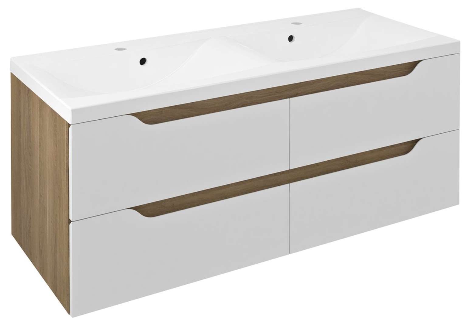 Sapho Wave - Doppelwaschtischunterschrank 120x50x48 Cm, 4 Schubladen, Weiß/eiche Cuneo Wa120-3025