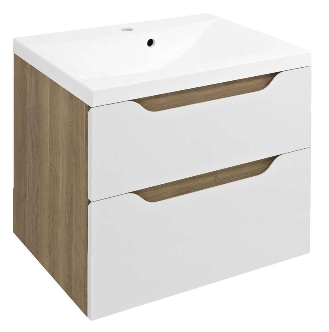 Sapho Wave - Waschtischunterschrank 60x65x48 Cm, 2 Schubladen, Weiß/eiche Cuneo Wa060-3025