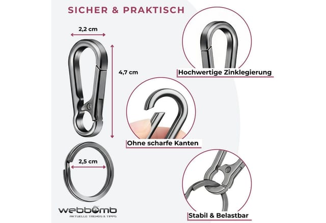 WEBBOMB Karabiner Schlüsselkarabiner robust 10 Schlüsselringe keychain Schlüsselanhänger