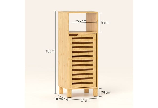 HOMCOM Badkommode mit verstellbaren Regalen, offenem Fach (Badschrank, 1 St., Badezimmerschrank), für Badezimmer, kleine Räume, 30 x 30 x 80 cm, Naturholz