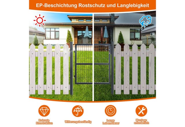 Clanmacy Gartentor 120CM Gartentor Doppelstabmatten Gartentor Anthrazit