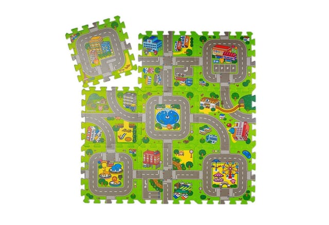 relaxdays Spielmatte Puzzlematte Straße mit Tieren