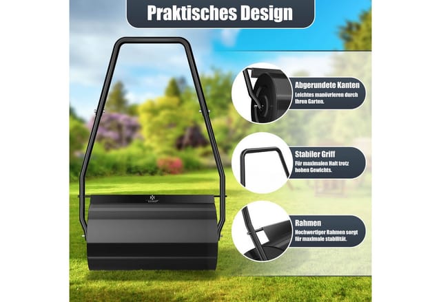 KESSER Rasenwalze Metall befüllbar mit Wasser oder Sand, Rasenroller inklusive Handschuhe,Gartenwalze mit 48 Liter Füllvolumen / 60 cm breit Handwalze