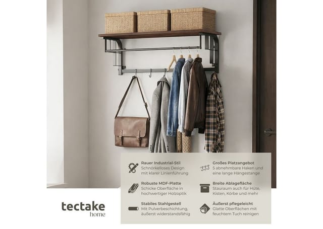 tectake Garderobe Wandgarderobe, 66 x 30 x 27 cm