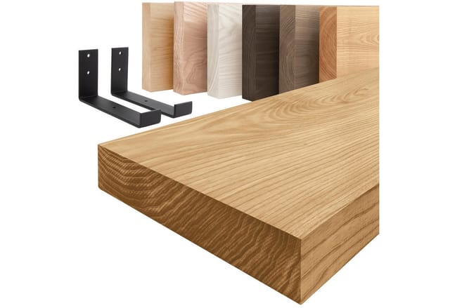 LAMO Manufaktur Wandregal Holz Gerade Regal Farbe: Rustikal mit schwarzem Industrial 40 cm, Komplett-Set, 40mm stake Massivholzplatte