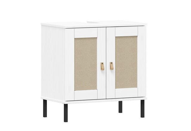 Woodroom Waschbeckenunterschrank Eleganter Massivholzschrank Valencia Badezimmerschrank aus massiver Kiefer lackiert 62x65x40cm