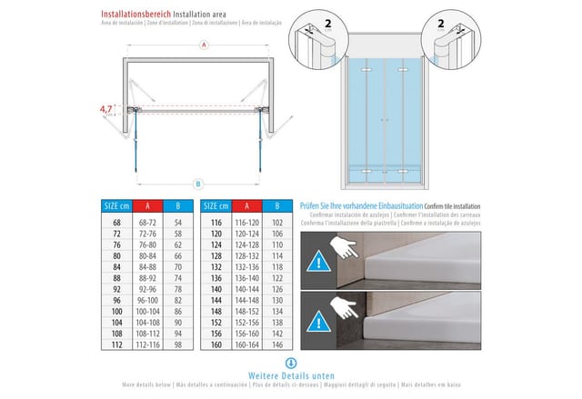 i-flair Dusch-Doppelflügeltür Duschtür Lena mit Falttüren aus satiniertem 6 mm ESG Sicherheitsglas, 76x195 cm, 6 mm Sicherheitsglas