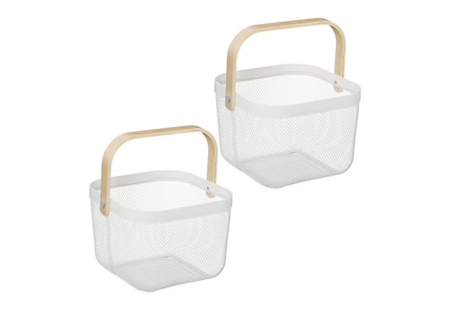 relaxdays Aufbewahrungskorb Drahtkorb mit Henkel im 2er Set (Set, 2 St., 2er Set), weiß