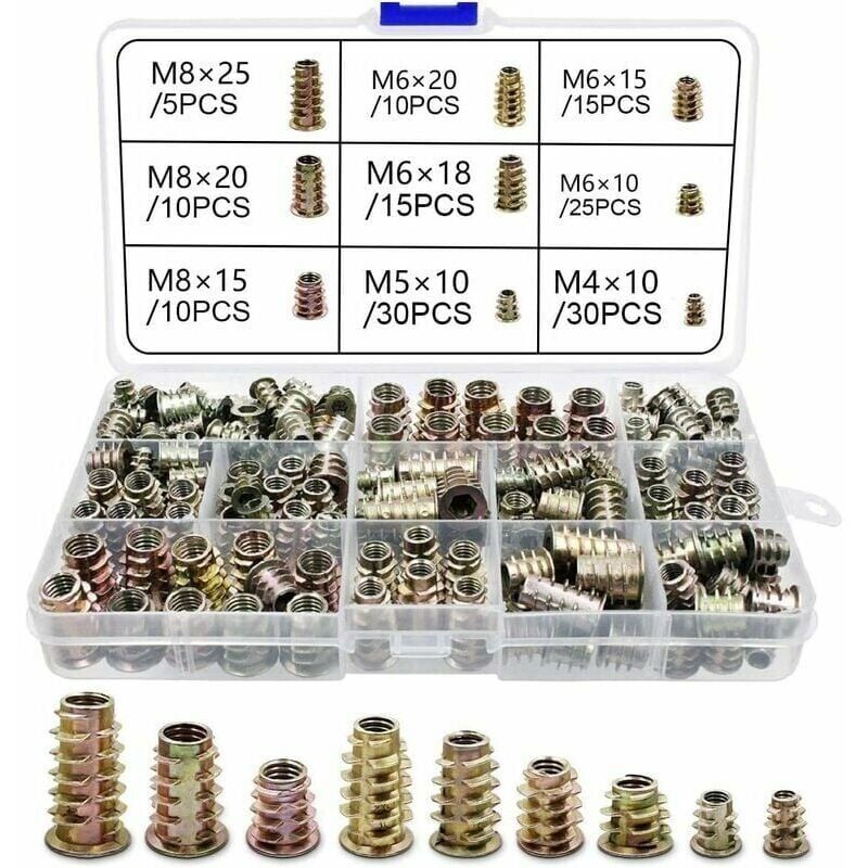 230-teiliges Sechskant-gewindeeinsatzmuttern-set Aus Zinklegierung Für Außengewinde M4, M5, M6 Und M8, Passend Für Holzmöbel