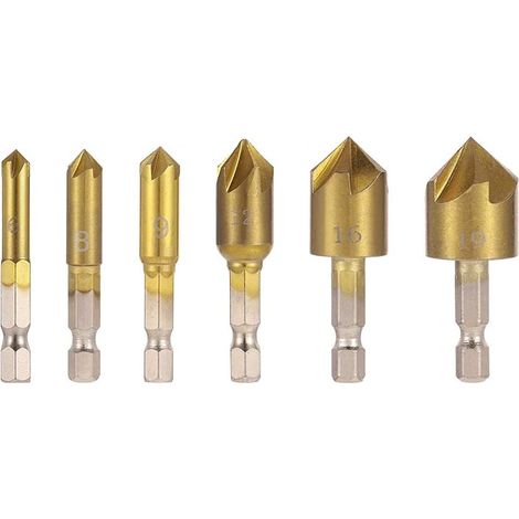 Set Mit 6 Konischen Holzbohrern Mit 82°-senkspitzen, Schnellwechselspitze, 6 Mm – 19 Mm