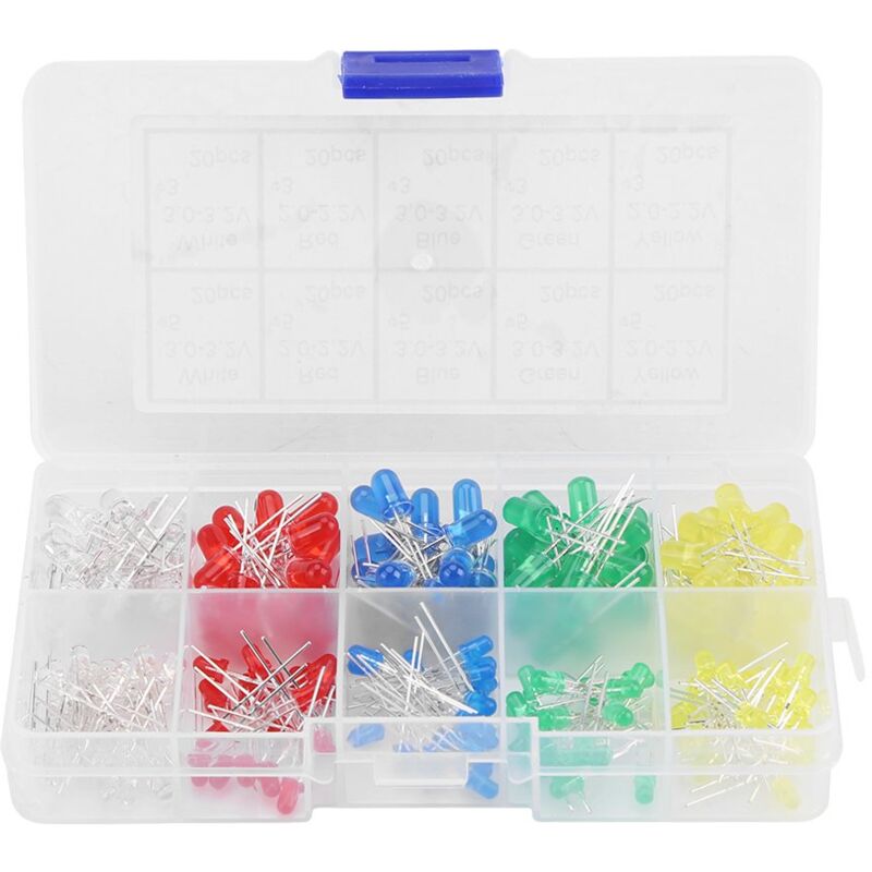 Akozon 200-teiliges Led-dioden-set 3 Mm 5 Mm Rot Gelb Weiß Grün Blau Sortiertes Led-lichtset.