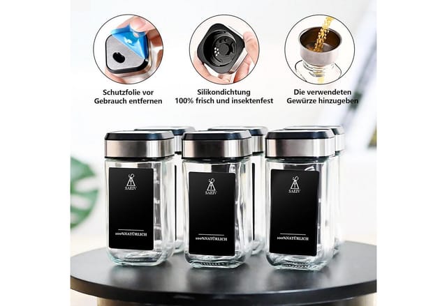 LuxusKollektion Gewürzbehälter 360° Rotation Gewürzgläser Eckig Set mit 12 Gewürzdosen und 80