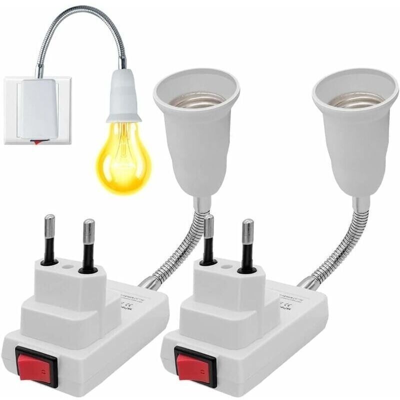Aimoonsa E27-fassung Mit Funkschalter, 2 Stück 360 Grad Verstellbare E27-lampenfassung, Lampenfassungsadapter, Für Büro, Schlafzimmer, Küche, Nachttischlampe (leuchtmittel Nicht Enthalten)