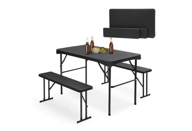 Sekey Garten-Essgruppe 3-teilig Bierzeltgarnitur Klappbar Biertisch Esstisch Set mit 2 Bänken, Klappbar Biertisch Set für 4 Personen, Festzeltgarnitur, Schwarz