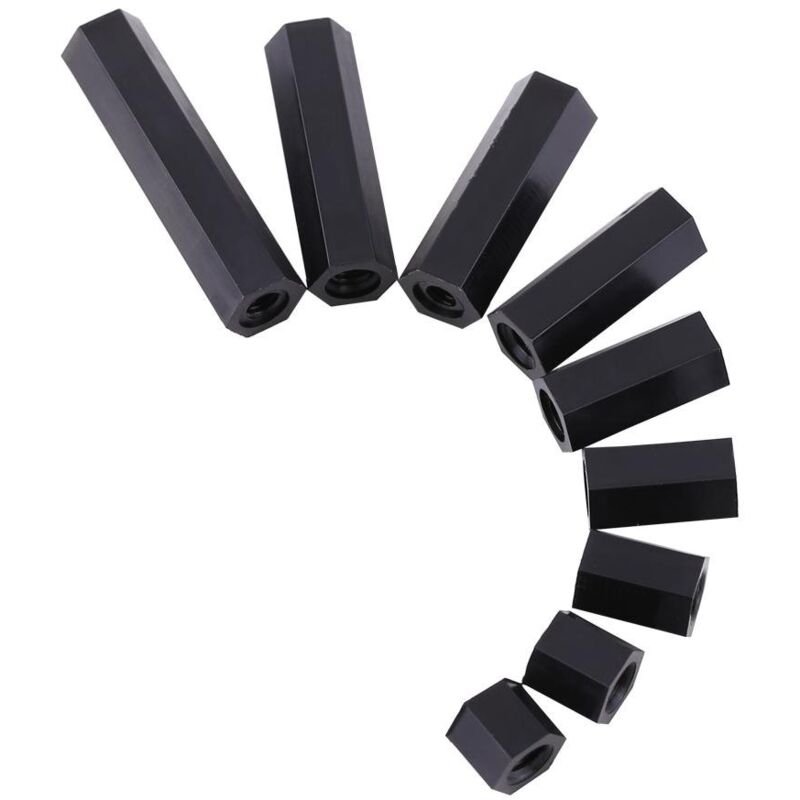 Sortiment Aus 100 Schwarzen Nylon-m3-sechskant-distanzstücken, Innensechskantschrauben, Muttern Und Gewindebolzen Aus Schwarzem Nylon Mit Kunststoffbox (m3 X 15)