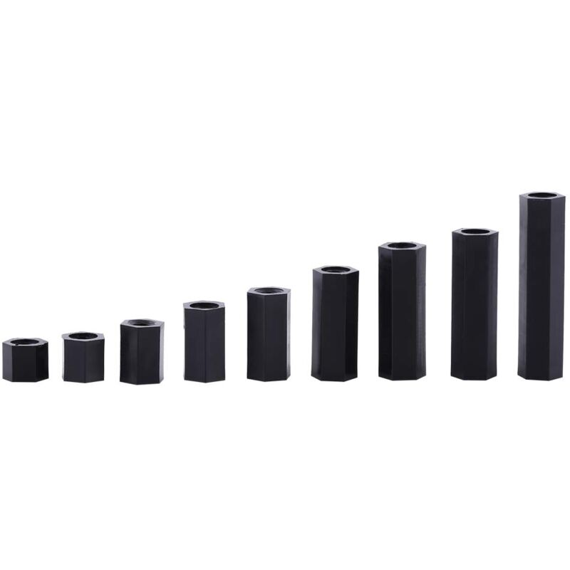 Sortiment Aus 100 Schwarzen Nylon-m3-sechskant-distanzstücken, Innensechskantschrauben, Muttern Und Sechskantschrauben, Schwarzen Nylon-sechskantmuttern Und -schrauben Mit Kunststoffbox (m3 X 8)