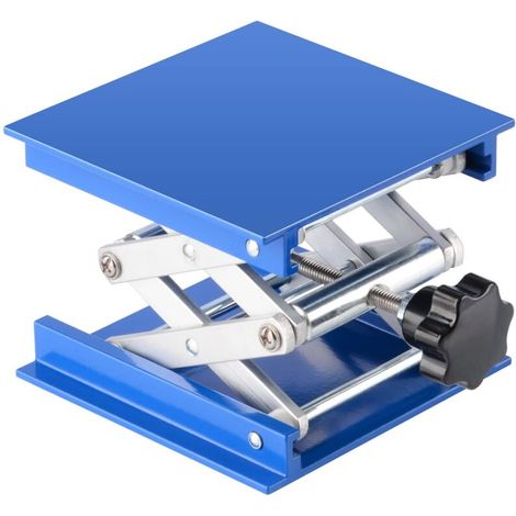Scherenplattform Aus Eloxiertem Aluminium, 100 X 100 Mm, Für Laboranwendungen, Tragfähigkeit Bis 5 Kg, Höhenverstellung Von 45 Bis 140 Mm.