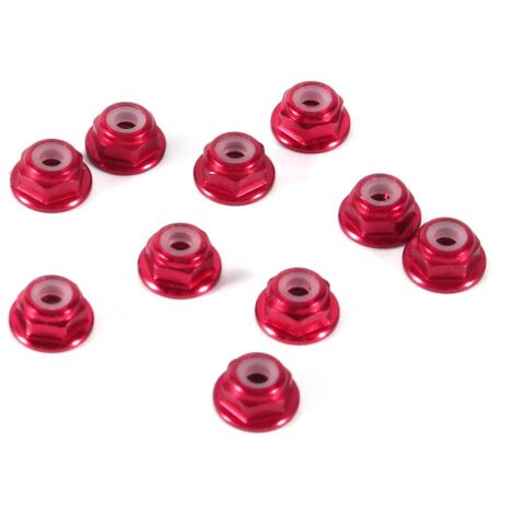 Zoternen Selbstsichernde Sechskantmuttern, 10 Stück, M2-muttern, Cnc-gefräster Aluminiumflansch, Selbstsichernde Nylon-metallmuttern, Dunkelrote Sechskantmutter