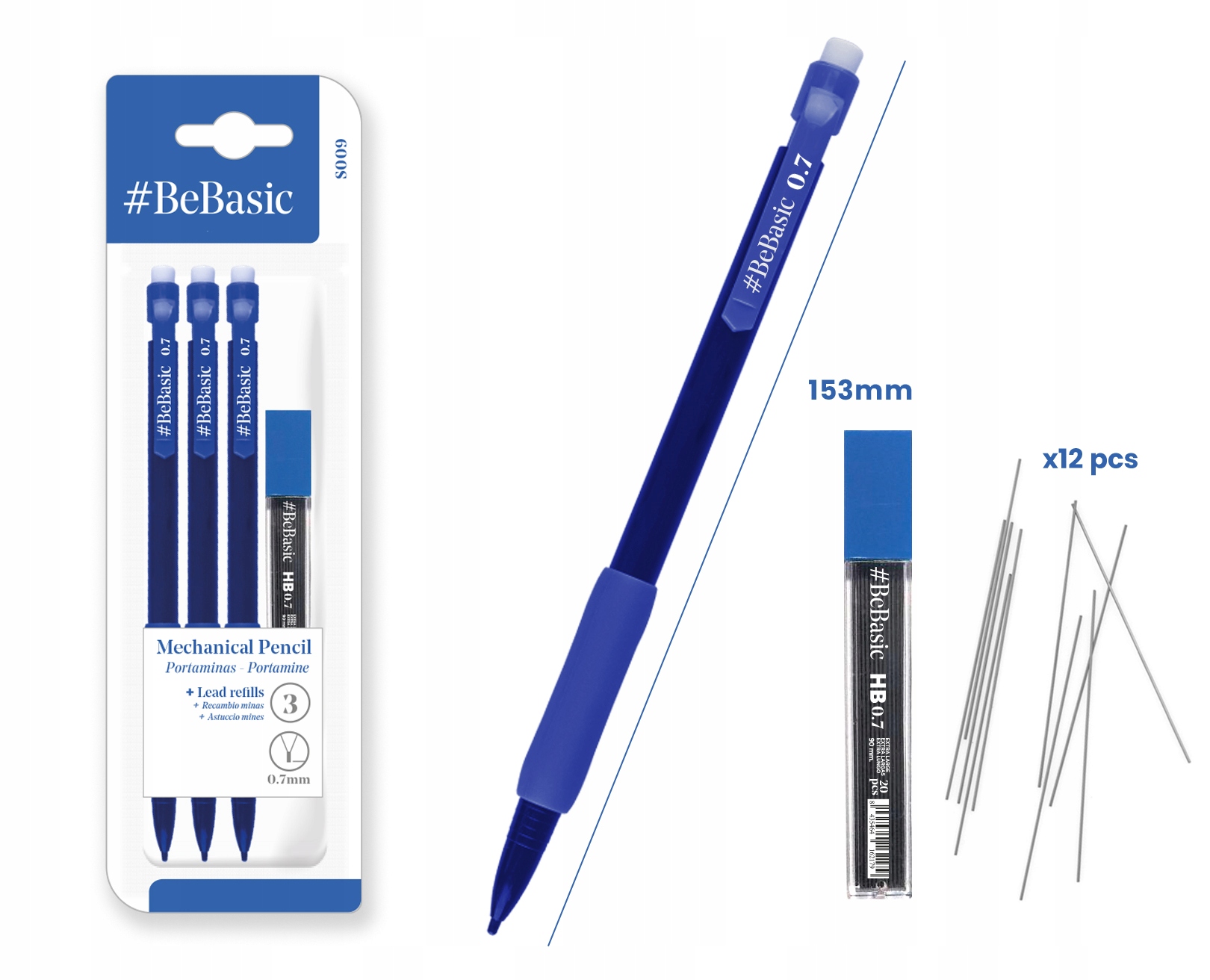 Bebasic Hb 0,7 Mm S009 Druckbleistift-set, 3er-pack + Stift