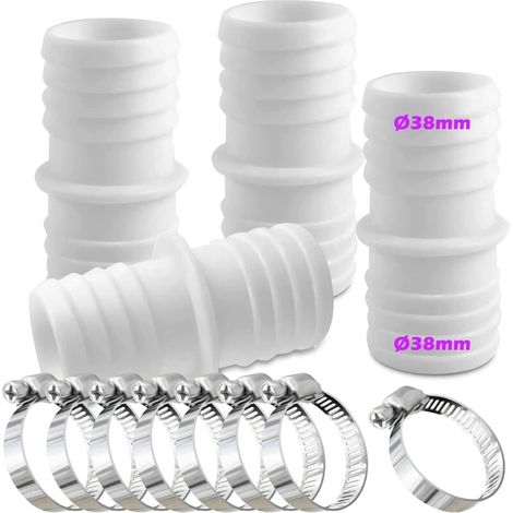 Set Mit 4 X 38-mm-schlauchverschraubungen Und 8 Schlauchschellen – Blauer (weißer) Schlauchadapter