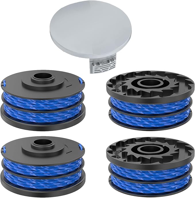 4 Spulen Trimmerfaden, Kompatibel Mit Ryobi Rac123, Geeignet Für Ryobi Rlt4027, Rlt4125, Rlt5027, Rlt6030, Rlt5127, Ø1,5 Mm - 8,3 M, Mit Kappe Rac122 (4 Spulen + 1 Abdeckung)