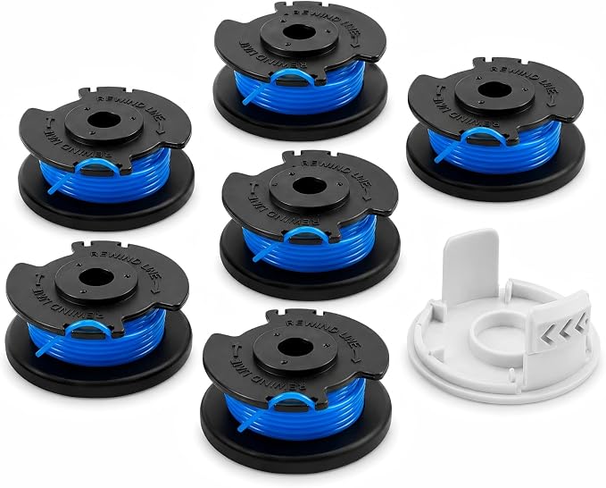 7er-pack Trimmerfadenspulen Für Ryobi, Kompatibel Mit Ryobi One + Ac14rl3a 18v 24v 40v Trimmer, Blaue Trimmerfadenspule, Trimmerfaden (6 Trimmerfadenspulen, 1 Abdeckung)