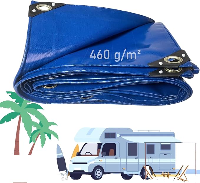 Auto- Und Poolabdeckung, 4 X 16,5 M, 460 G/m², Wasserdichte Pvc-mehrzweckplane Mit Ösen, Hochdichte Abdeckung, Blau