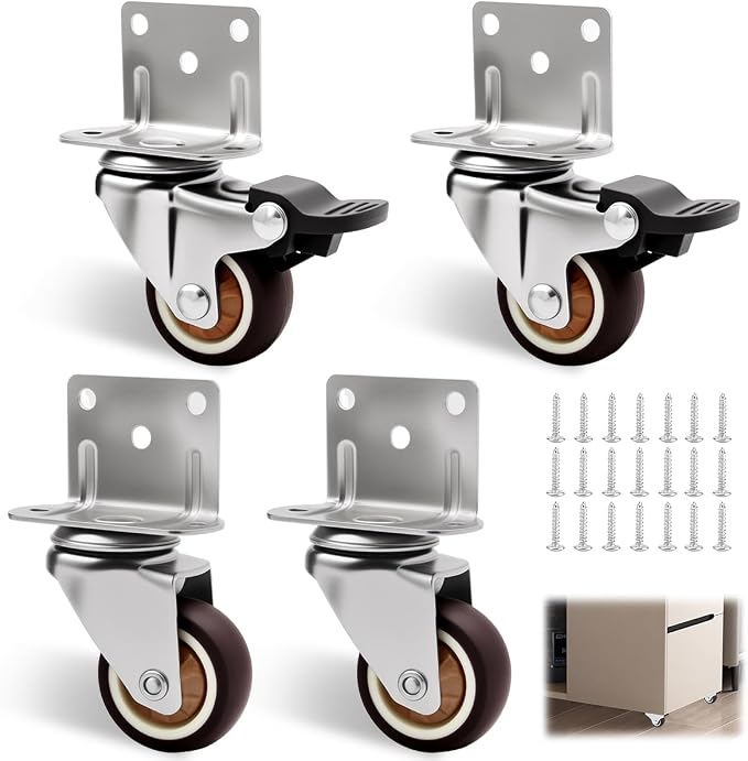 4 Stück 32 Mm Kleine Lenkrollen, 360° Drehbar, Gummilauffläche Gesamttragfähigkeit 80 Kg, 2 Mit Bremsen Und 2 Ohne Bremsen, Möbelrollen Für Couchtische, Blumenständer