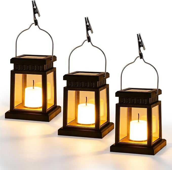 Set Mit 3 Solar-hängeleuchten Für Den Außenbereich: Solarlaterne Mit Led-kerze, Wasserdicht (ip65), Für Garten, Terrasse, Hof, Balkon Und Andere Außenbereiche