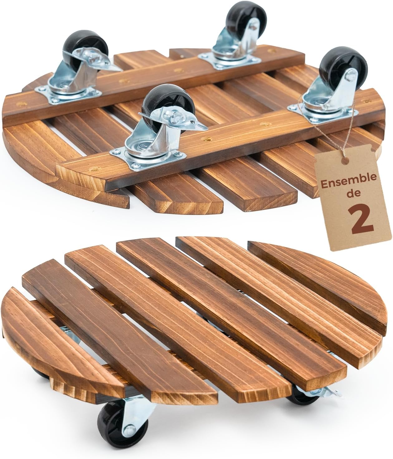 Pflanzenständer Auf Rollen, 2er-set Rollbare Ablagen Für Pflanzen (12 Cm), Mit Schwenk- Und Feststellbaren Rollen, Tragkraft 100 Kg, Für Den Innen- Und Außenbereich, Dunkelbraun