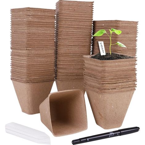 Packung Mit 120 Biologisch Abbaubaren 8-cm-anzuchttöpfen – Flexible Pflanztöpfe Mit Drainage – 30 Etiketten Für Gemüse Und Blumen