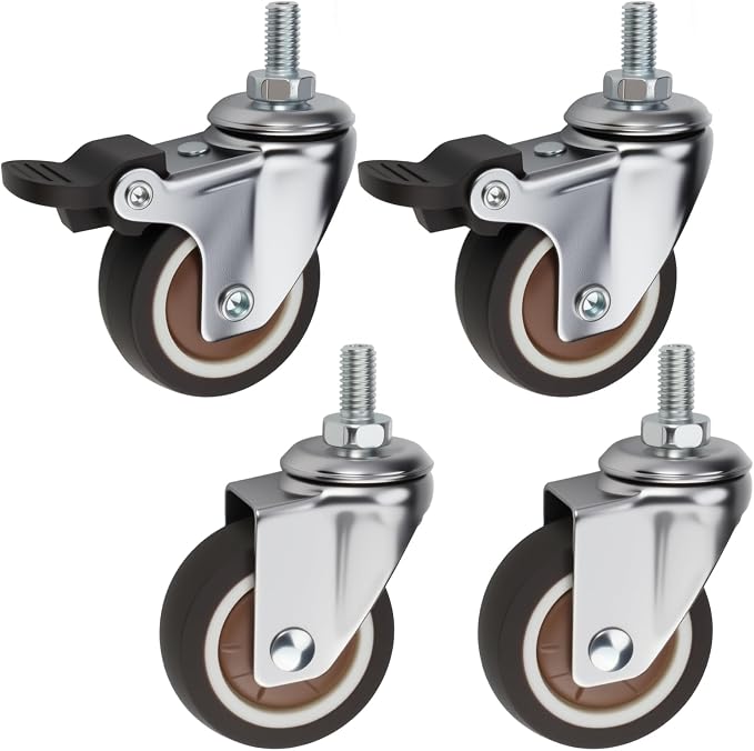 4 Lenkrollen Mit M8x15-mm-gewindebolzen Kleine 360°-lenkrollen Mit Bremse, Rutschfest, Geräuscharm, Für Möbel, Tragkraft 120 Kg