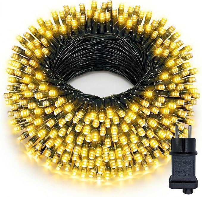 100 M Lichterkette Für Den Außenbereich, 1000 Warmweiße Leds, 8 Modi, 31v-7,2w-stecker, Speicherfunktion Und Timer, Ip44 Wasserdicht, Dunkelgrünes Kabel, Ideal Für Hochzeiten, Partys, Gärten Und Weihn