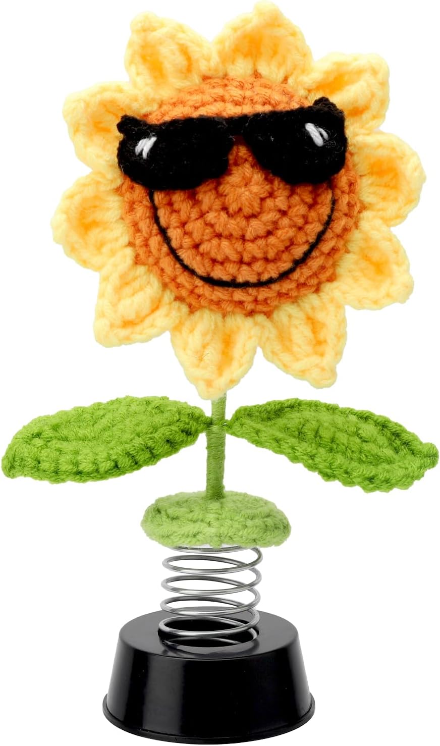 Autodekoration, Gehäkelte Sonnenblumen-armaturenbrettdekoration Zum Schütteln, Gehäkelte Deko-spielzeuge Für Den Autoinnenraum, Wackelkopffigur Als Geschenk Für Autozubehör