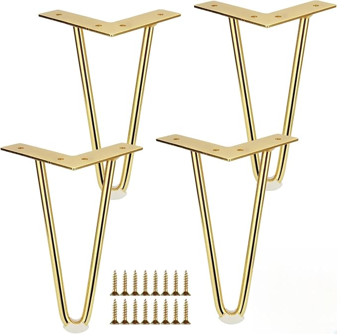 4 Goldene Haarnadel-tischbeine, 20 Cm Lange Goldene Haarnadel-möbelbeine, Diy-metall-haarnadel-tischbeine Mit Bodenschonern Und Schrauben Für Sofa, Schreibtisch, Nachttisch