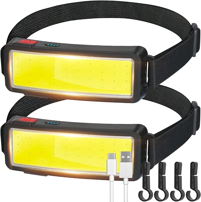 Darkbeam Led-stirnlampe, Usb-wiederaufladbar, Cob, Wasserdicht, Scheinwerfer – Autoreparatur Und Bauarbeiten – Helmlampe – Radfahren, Angeln, Outdoor-aktivitäten, 2er-pack
