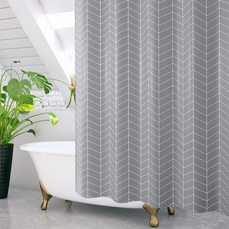 180 X 200 Cm Wasserdichter Duschvorhang Aus Polyester, Maschinenwaschbar, Badezimmervorhang Mit 12 Haken, Grau