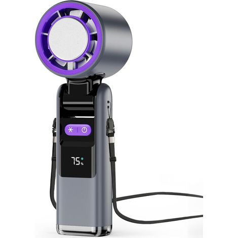 Leiser, Wiederaufladbarer Tragbarer Ventilator Mit 4000 Mah, 5 Geschwindigkeitsstufen, Kühlfach Und Taschenlampenfunktion, Für Büro Und Outdoor-aktivitäten – Grau