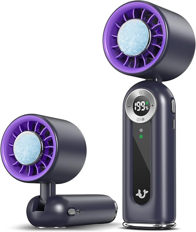 Mini-ventilator Mit Kühlfunktion, Wiederaufladbar, Mit Led-anzeige Und Licht, Faltbar Für Büro, Zuhause Und Schlafzimmer, Grau