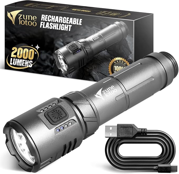Zune Lotoo Wiederaufladbare Led-taschenlampe, 2000 Lumen Ultrahelle Led-taschenlampe Mit Magneten, Mini-taschenlampe Mit 5 Leuchtmodi, Ipx7 Wasserdicht Für Camping, Wandern Und Notfälle