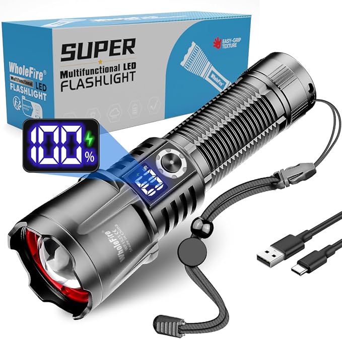 Wiederaufladbare Led-taschenlampe, Extrem Helle 150.000 Lumen Led-taschenlampe, Wasserdichte, Batteriebetriebene Taschenlampe, Usb-aufladbare Taschenlampe