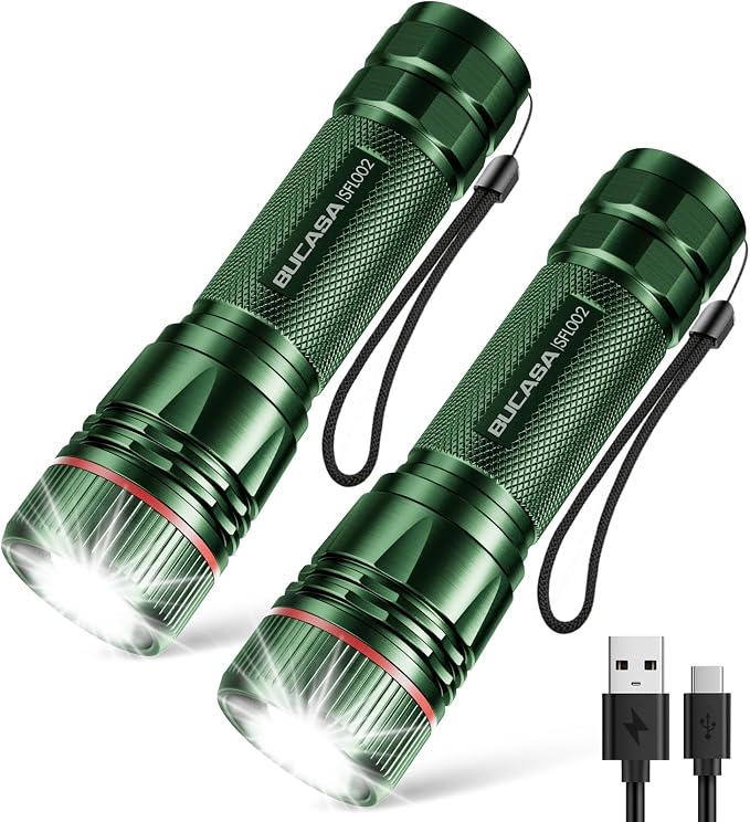 Bucasa Wiederaufladbare Led-taschenlampe, 2000 Lumen, Extrem Leistungsstarke Led-taschenlampe Mit 3 Modi, 2er-pack Zoombare Kindertaschenlampen, Wasserdichte Taschenlampe Für Camping, Wandern Und Notf
