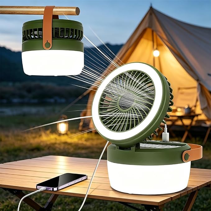 Mineup Campingventilator, Campinglampe Mit Ventilator, Usb-wiederaufladbare, Solarbetriebene Campingleuchte Mit 4 Beleuchtungsmodi Und 3 Windgeschwindigkeiten Für Camping, Angeln, Reisen Und Notfälle